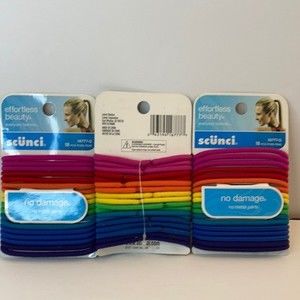 Scunci Hair Ties Ponytail Elastics No Metal Rainbow Pink Red Orange